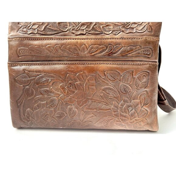 Mexican Made Hand Tooled 1970's Brown Leather Purse - Picture 6 of 10